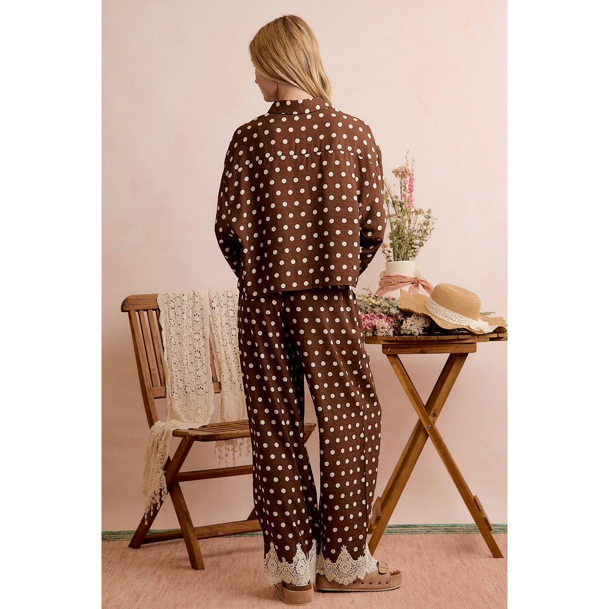 POLKA DOT WOVEN CROCHET LACE PANTS SET