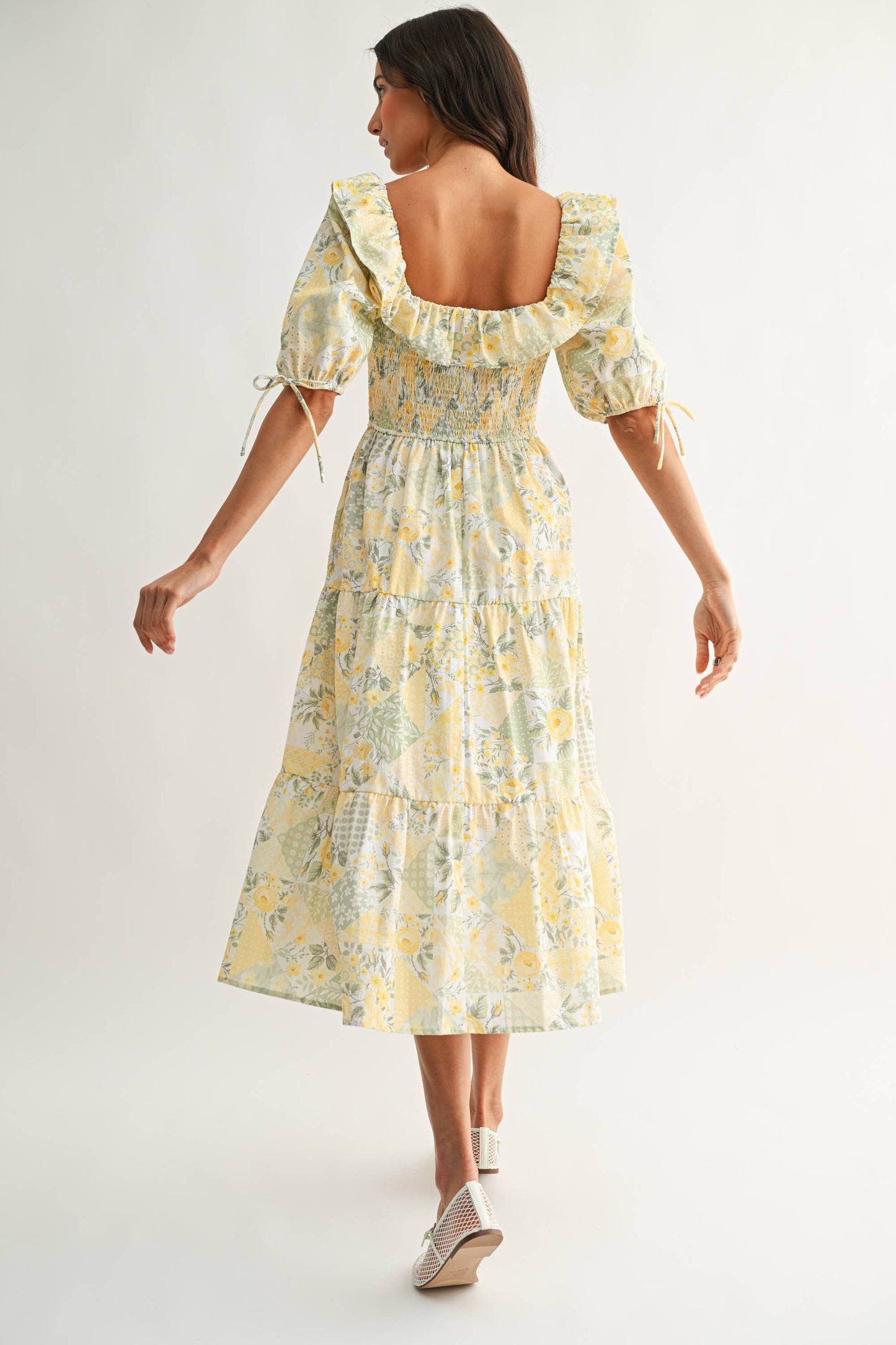 Sunshine Patchwork Smocked Midi Dress
