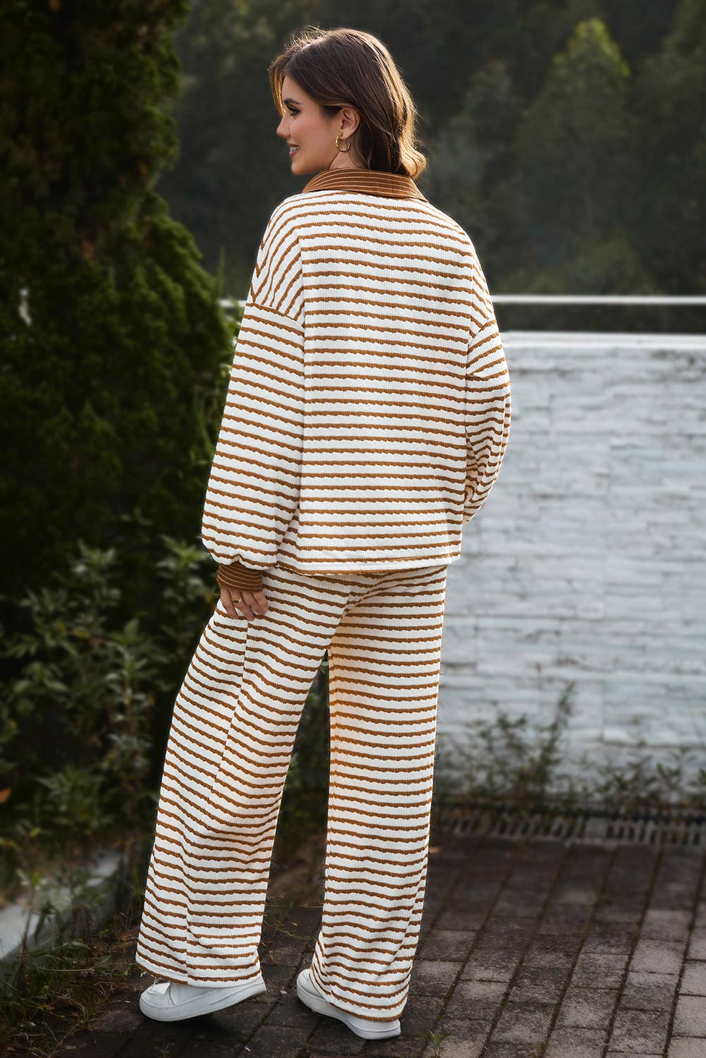 Stripe Collared Pullover & Drawstring Pants Set