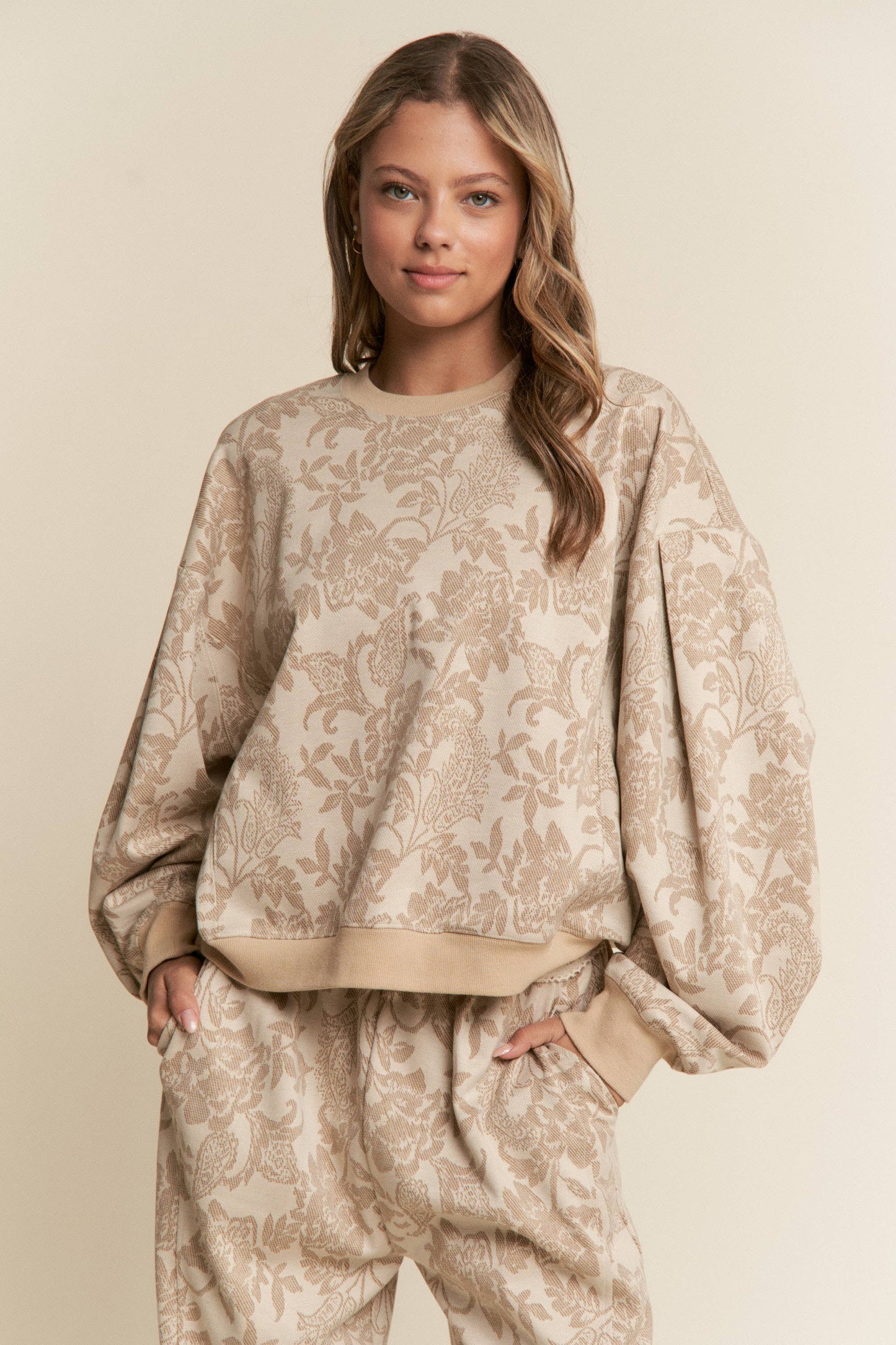 Floral Print Drop Shoulder Long Sleeve Sweater