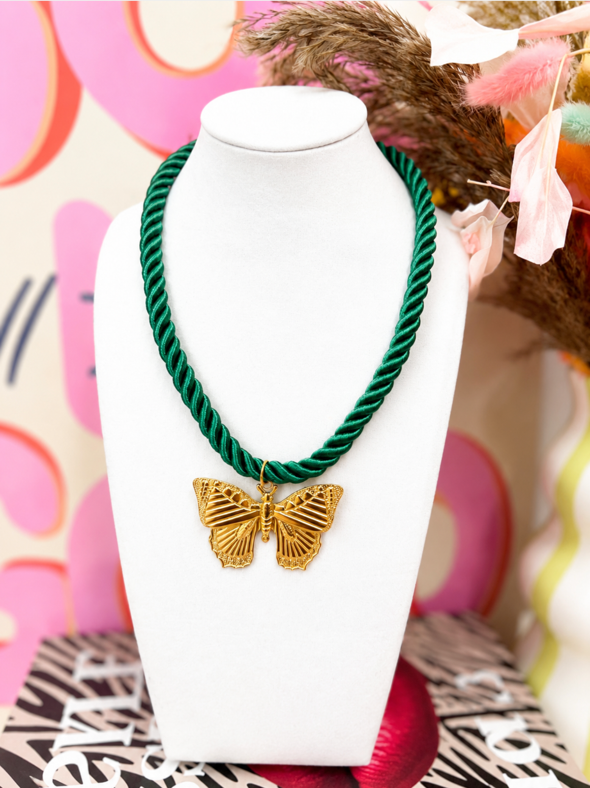 Emerald Twisted Flutter Butterfly Necklace