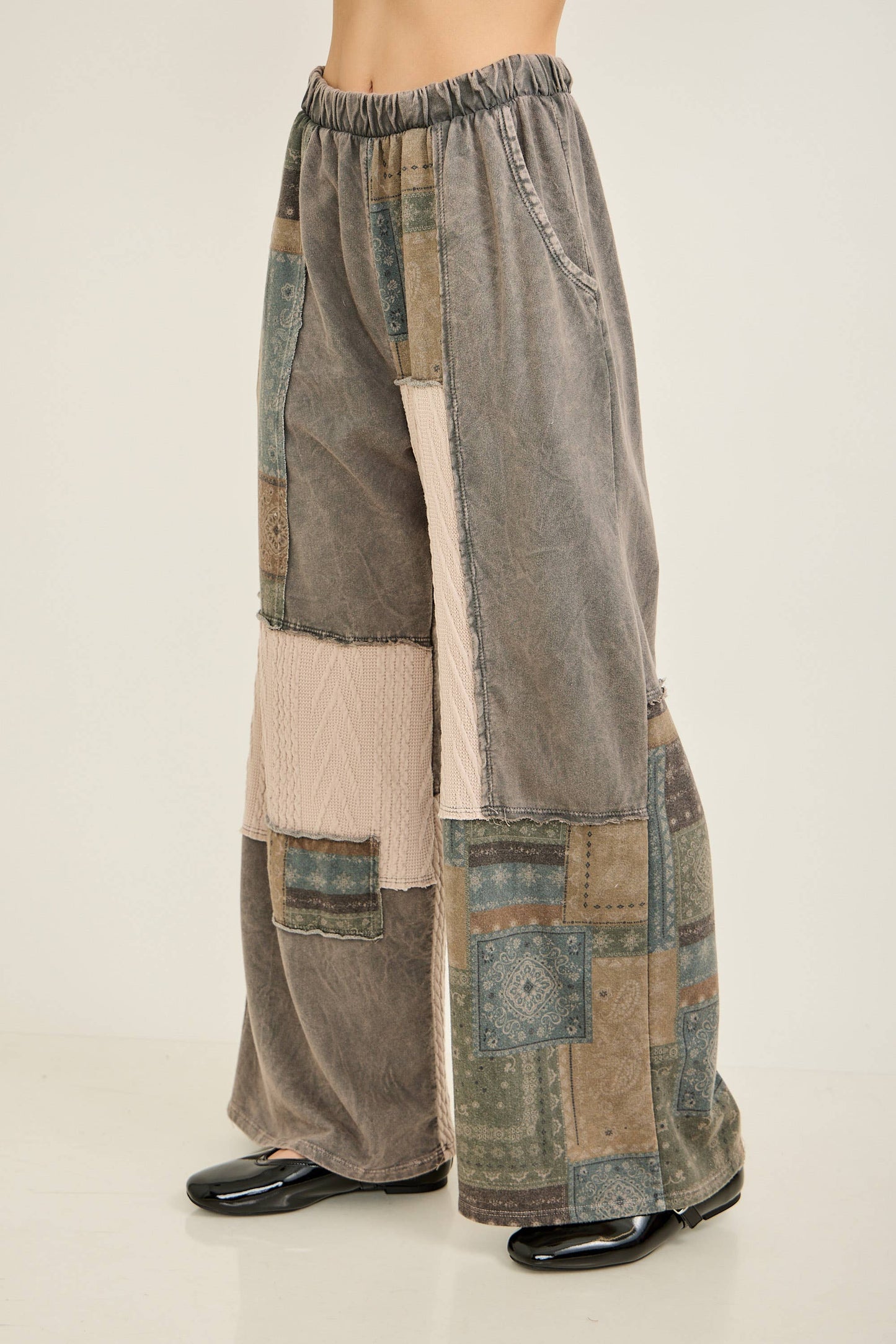 Mineral Washed Bandana Patchwork  Sweater pants