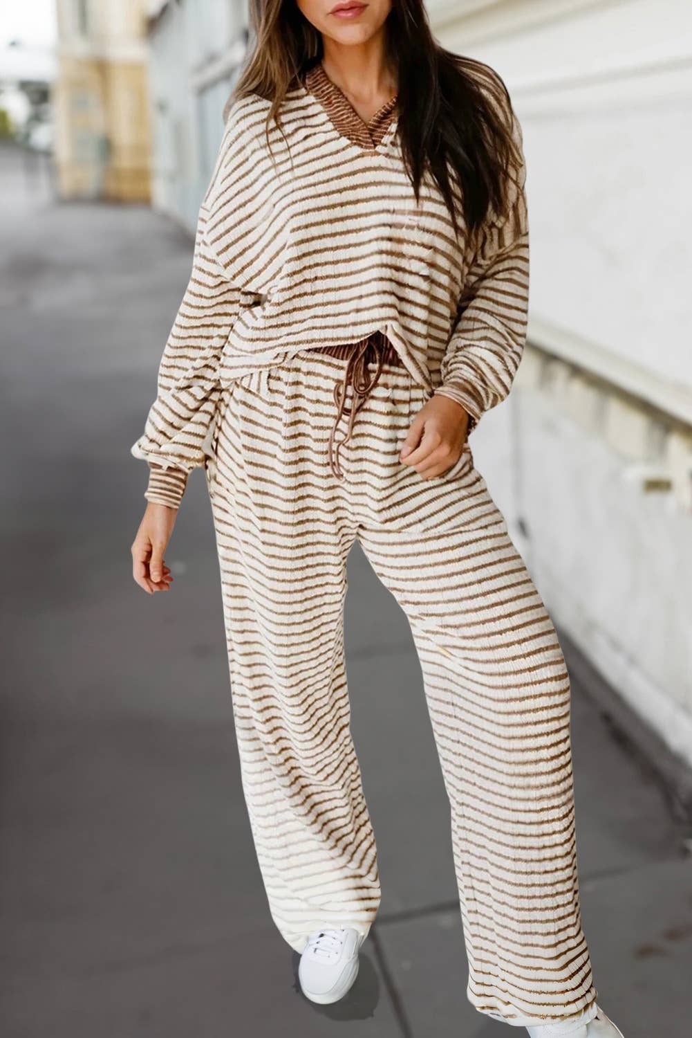 Stripe Collared Pullover & Drawstring Pants Set