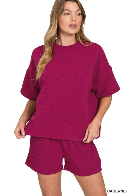 Ribbed Waistband Shorts Set