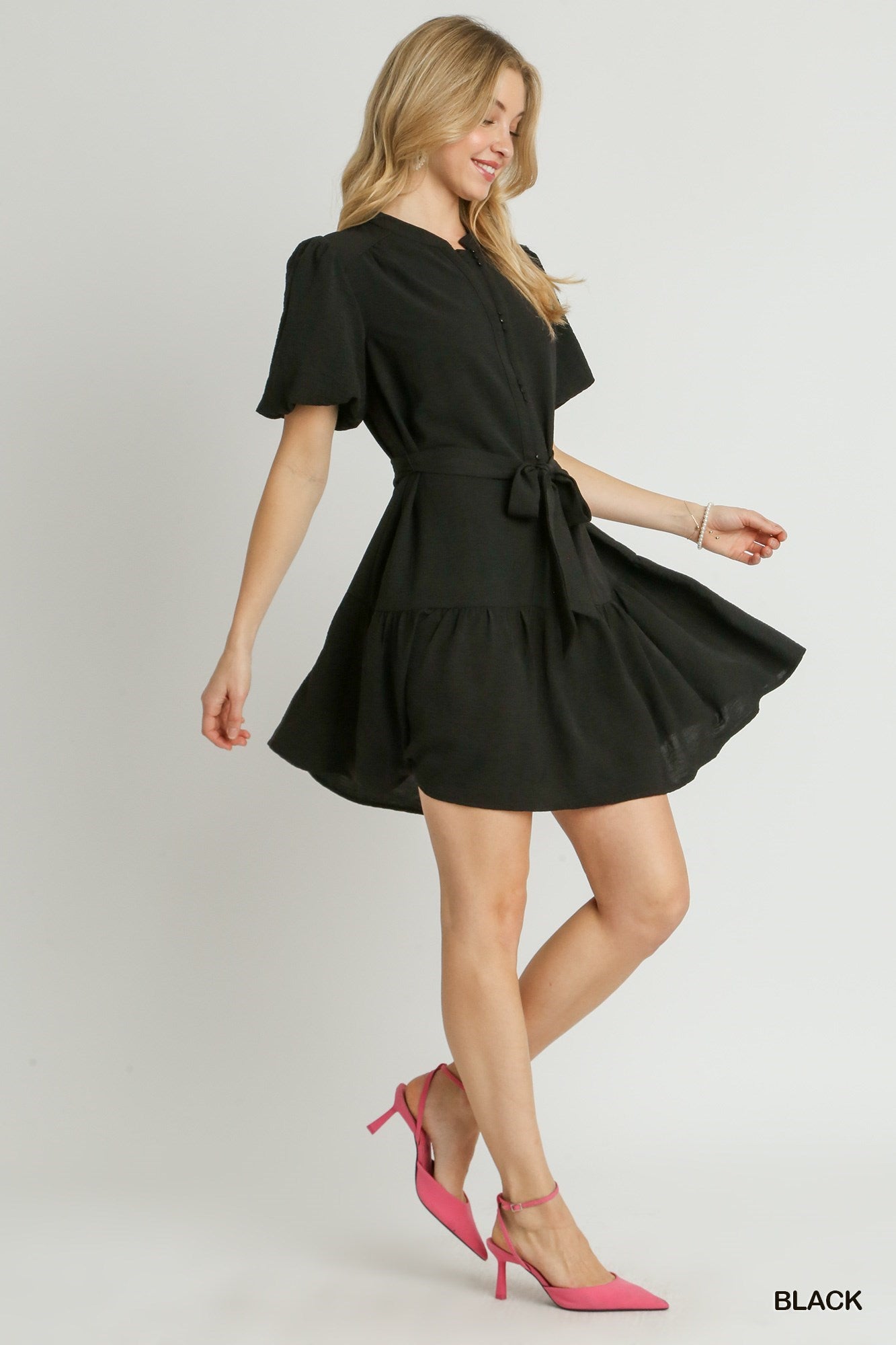 Gathered Button Dress