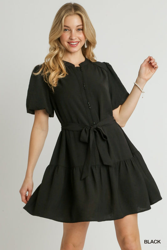 Gathered Button Dress
