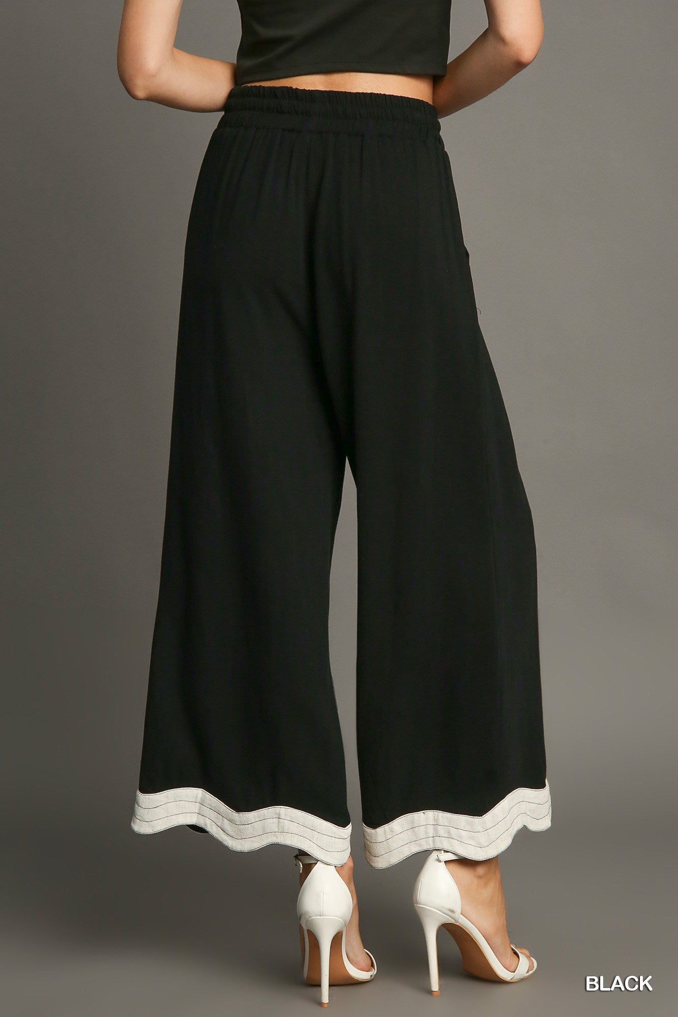 Linen Scalloped Hem Pants