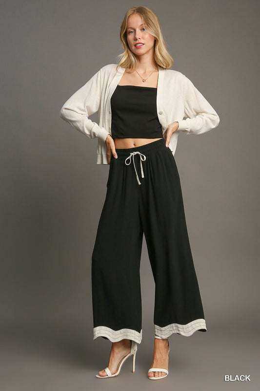 Linen Scalloped Hem Pants