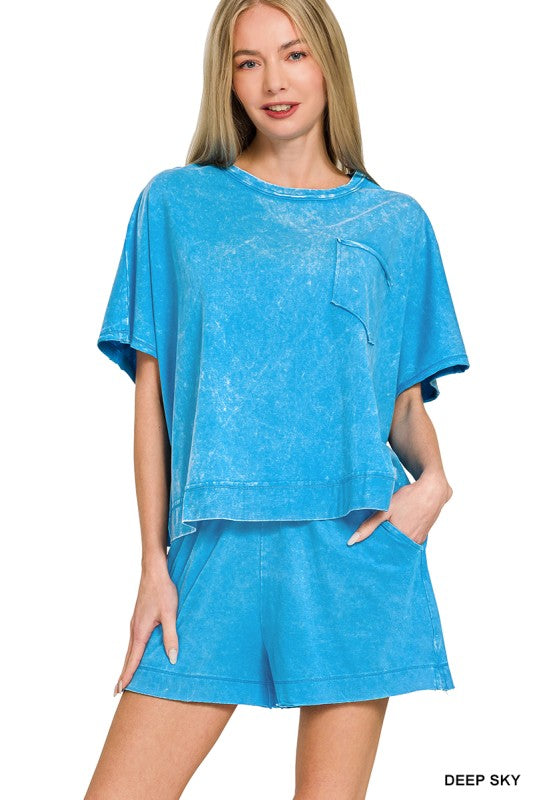 Acid Washed Oversized Shorts Set
