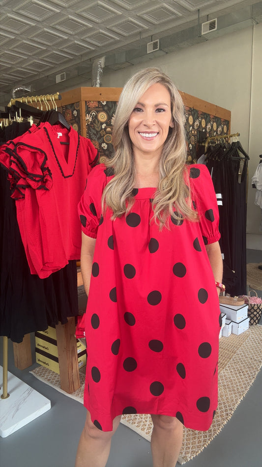 Gameday Polka Dot Puff Sleeve Dress