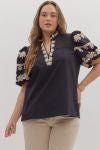 Solid V-Neck Collar Pullover Top