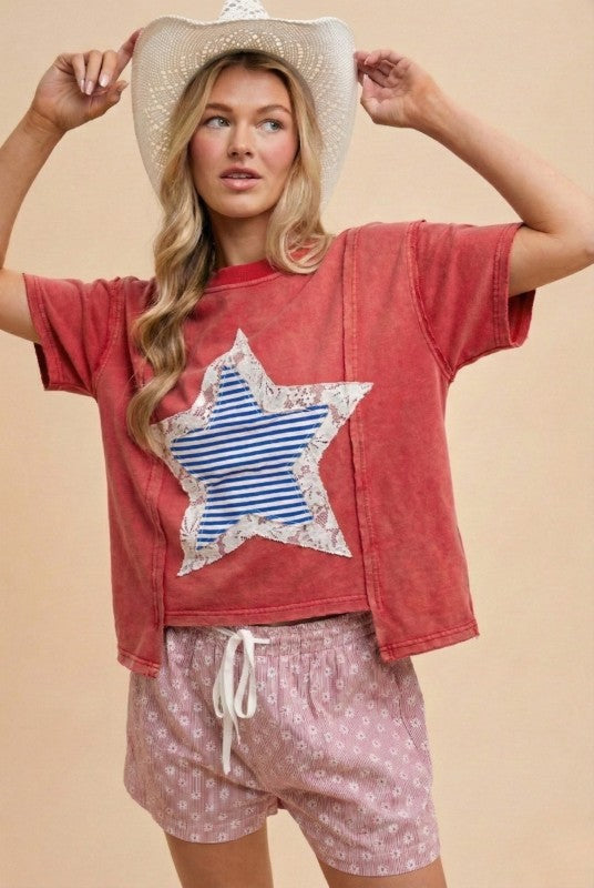 Mineral Washed Star Patch Shirt