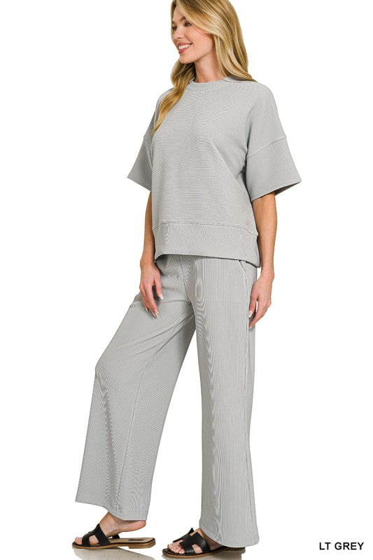 Ribbed Round Neck Pants Set