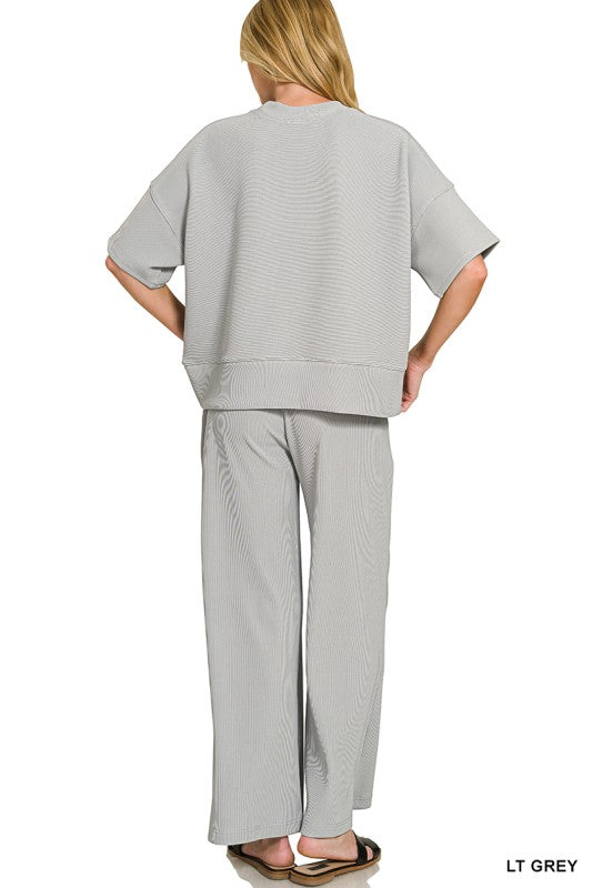 Ribbed Round Neck Pants Set