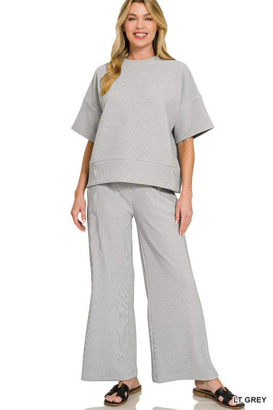 Ribbed Round Neck Pants Set