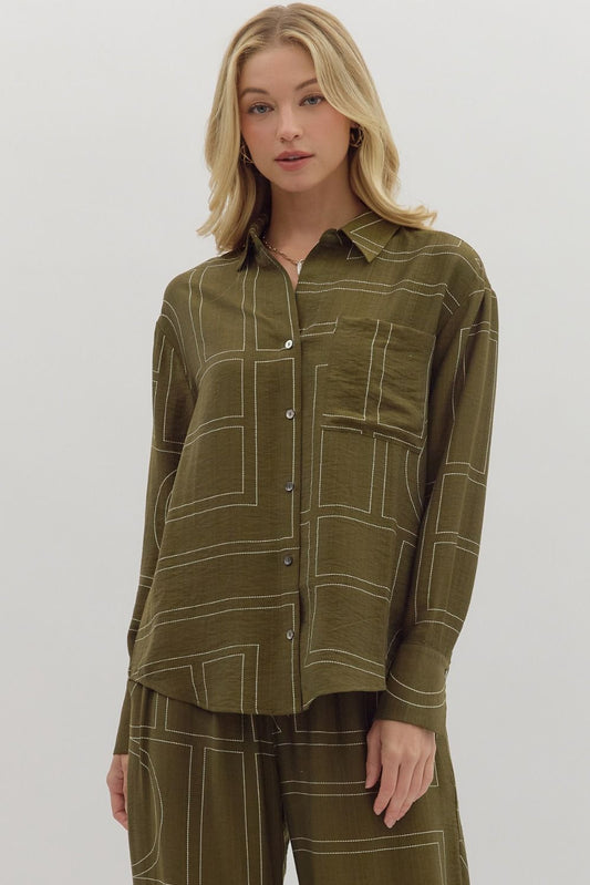 Abstract Collar Button Front Shirt