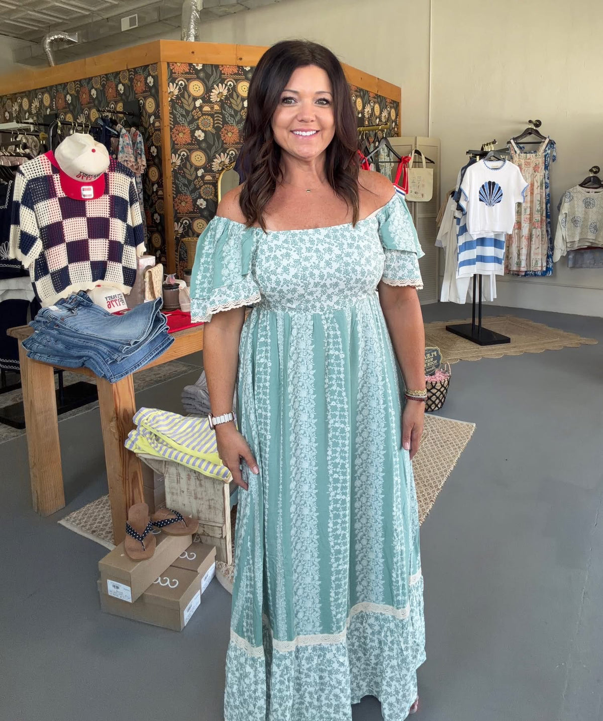 Floral Border Print Flutter Sleeve Maxi Dress