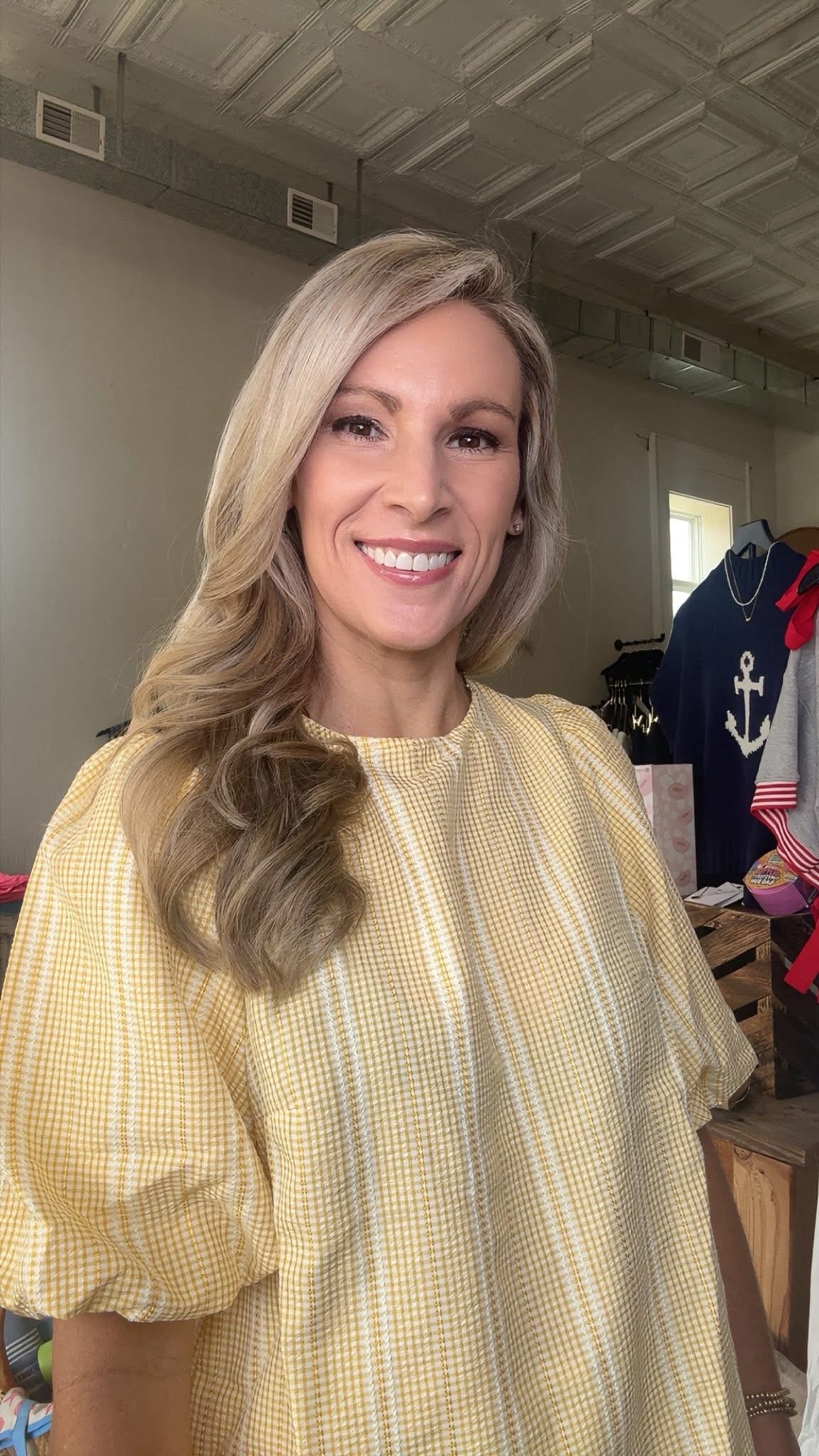 V-Back 2 Bow Accent Plaid Blouse Top
