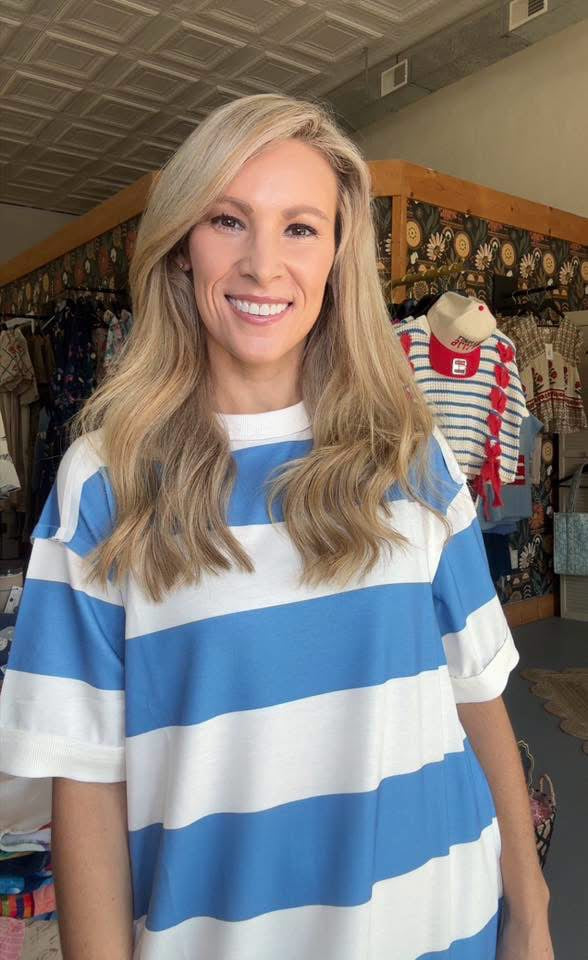 Blue Stripe Raw Seam Casual Tee Dress