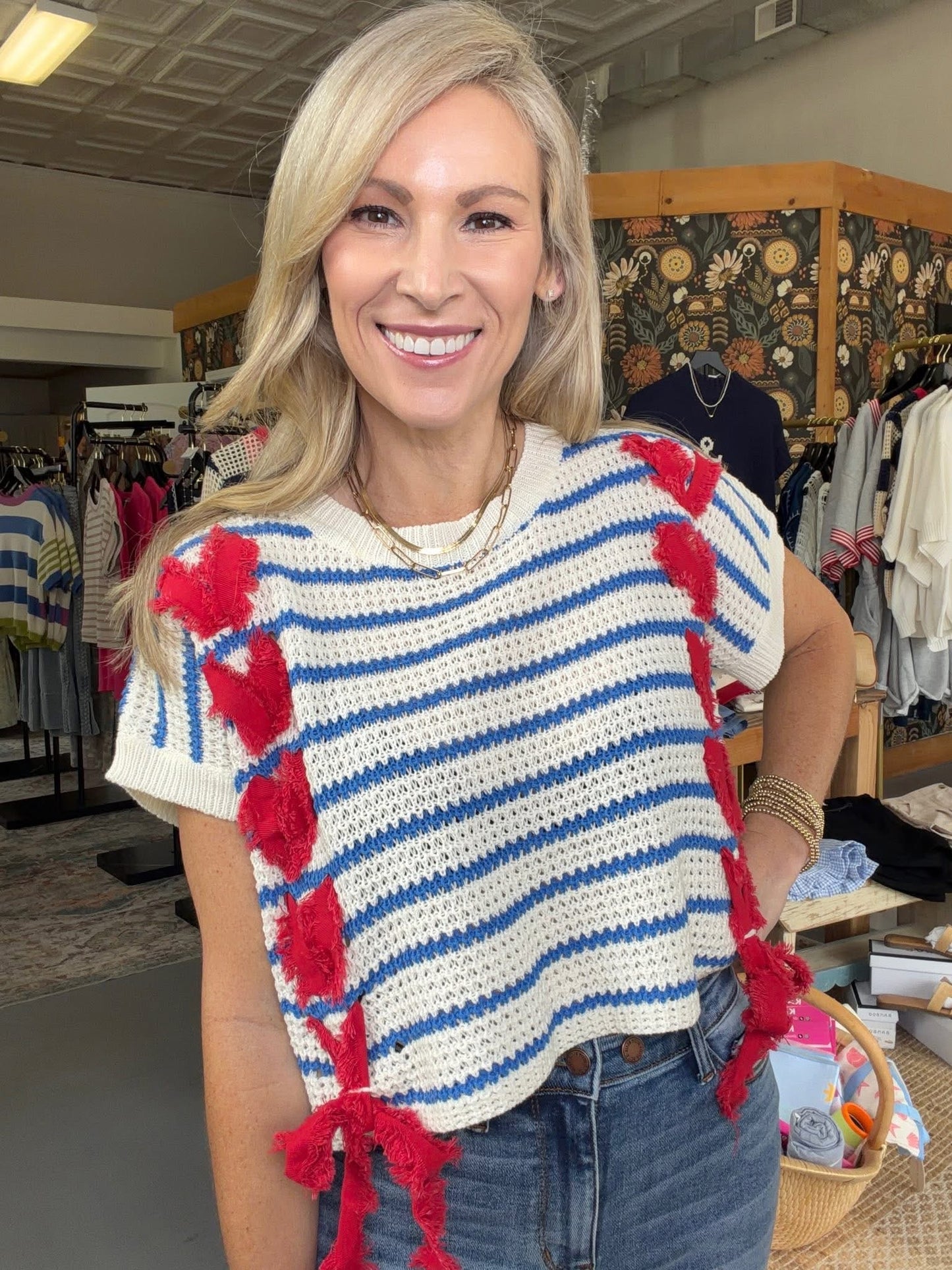 STRIPE RIBBON DETAIL SWEATER VEST