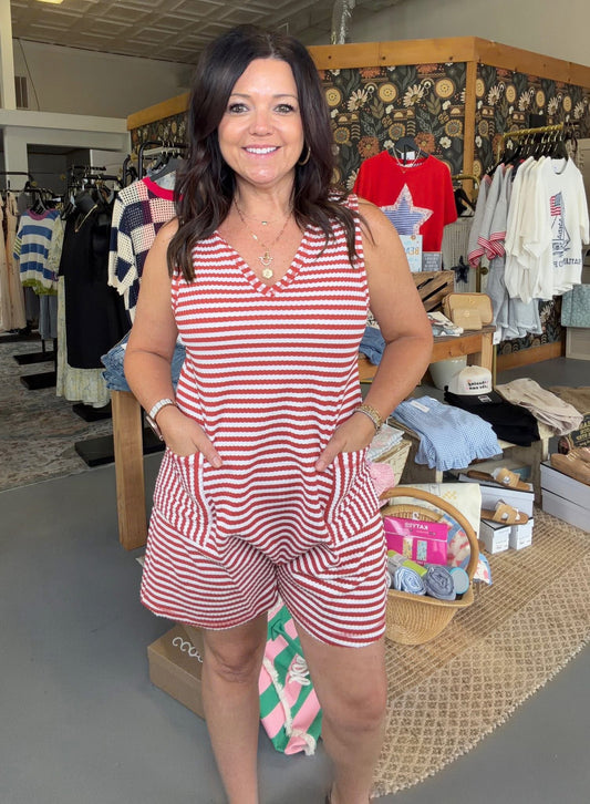 Striped Knit Comfy Romper