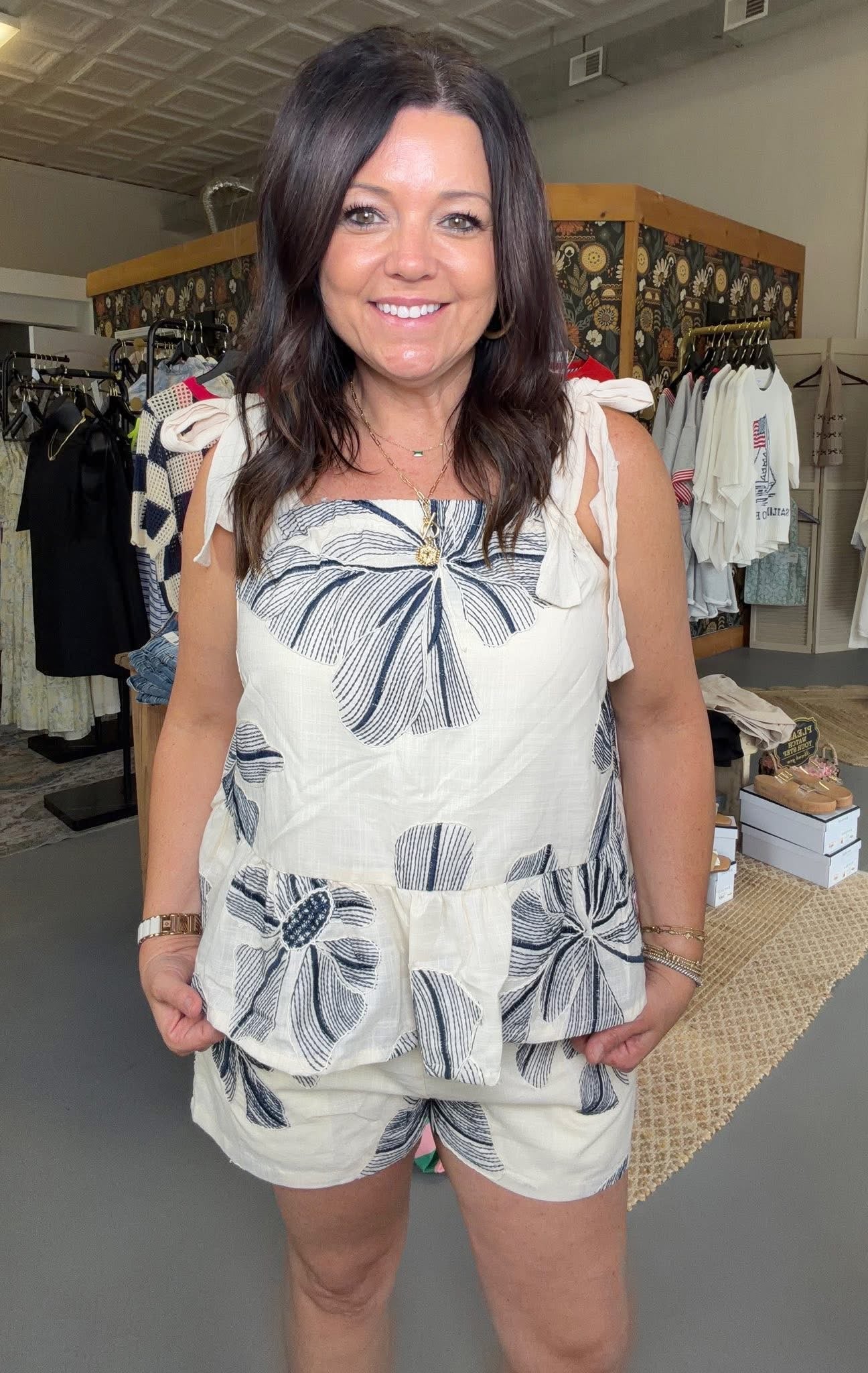 Floral Print Tie-Shoulder Tiered Top