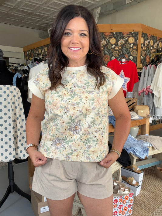 FLORAL TERRY MIX MUSCLE TOP