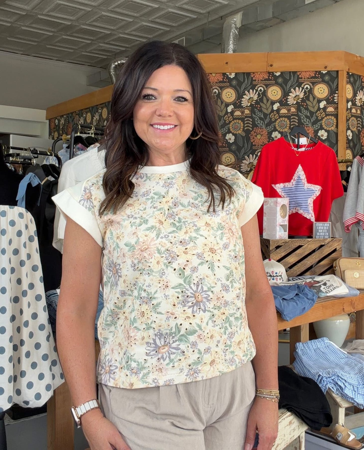 FLORAL TERRY MIX MUSCLE TOP