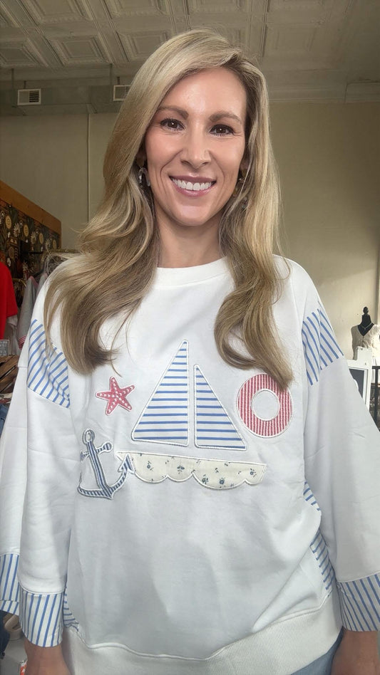 Nautical Sailboat Graphic Sweatshirt