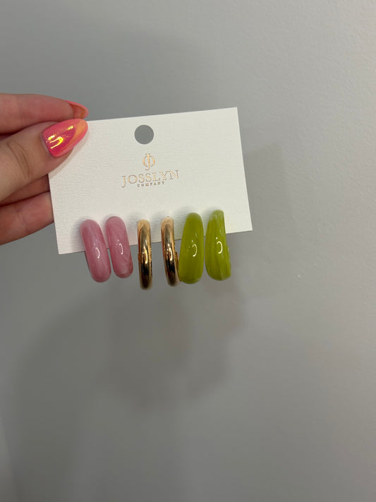 MULTI CLASSIC ACRYLIC HOOP TRIO EARRINGS