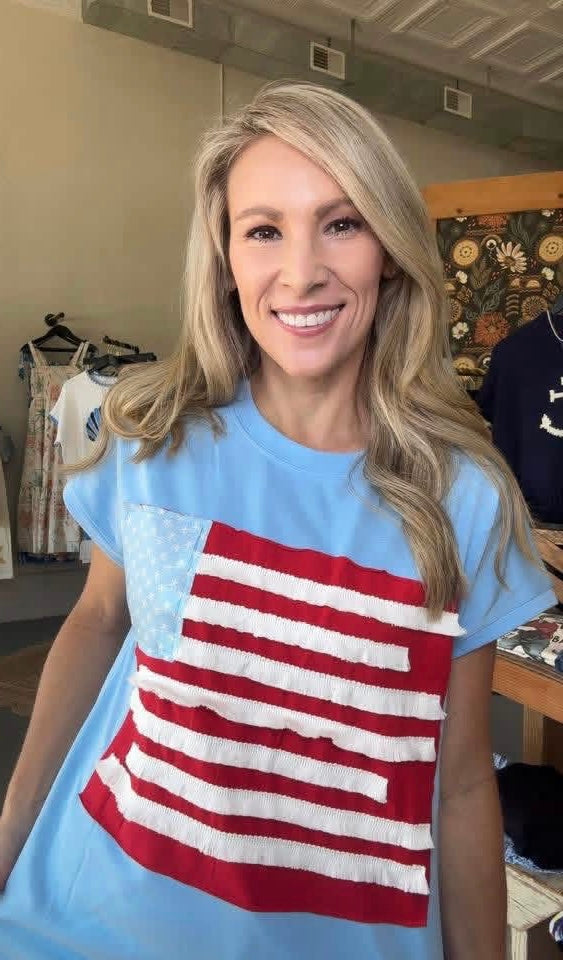 Textured Independence Day Cap Sleeve Top