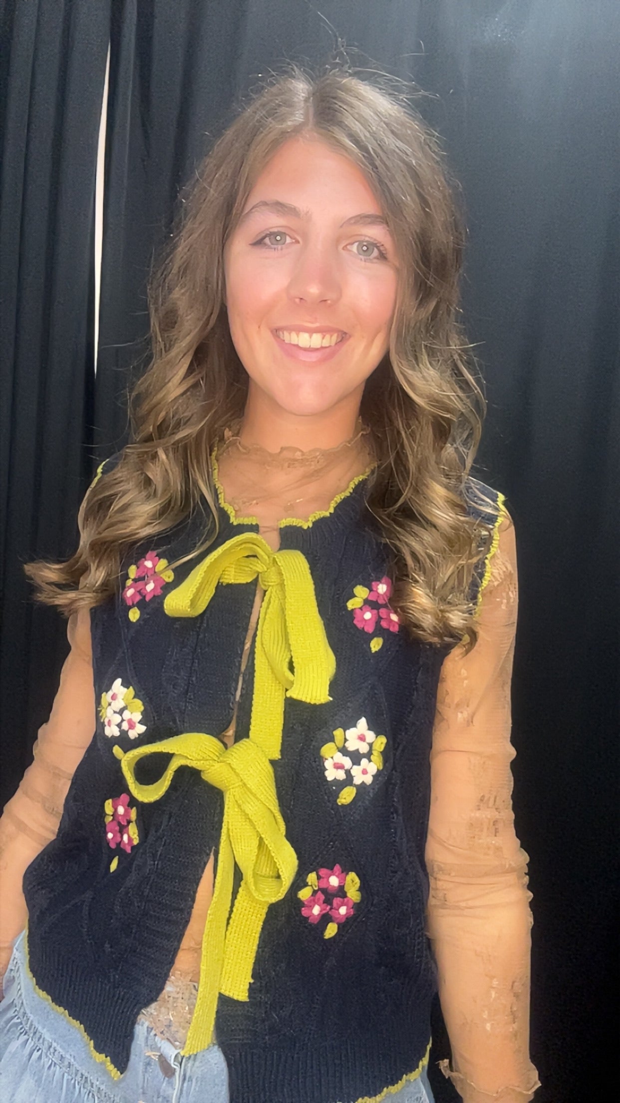 Bow-Tie Floral Knit Vest