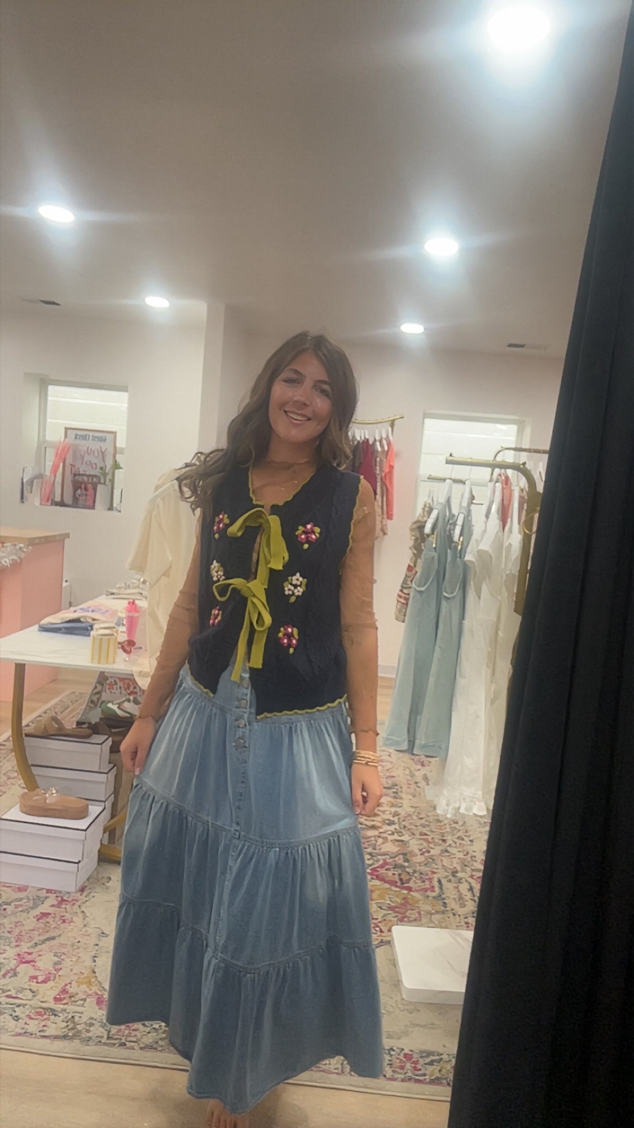 Bohemian Tiered Denim Skirt A-Line