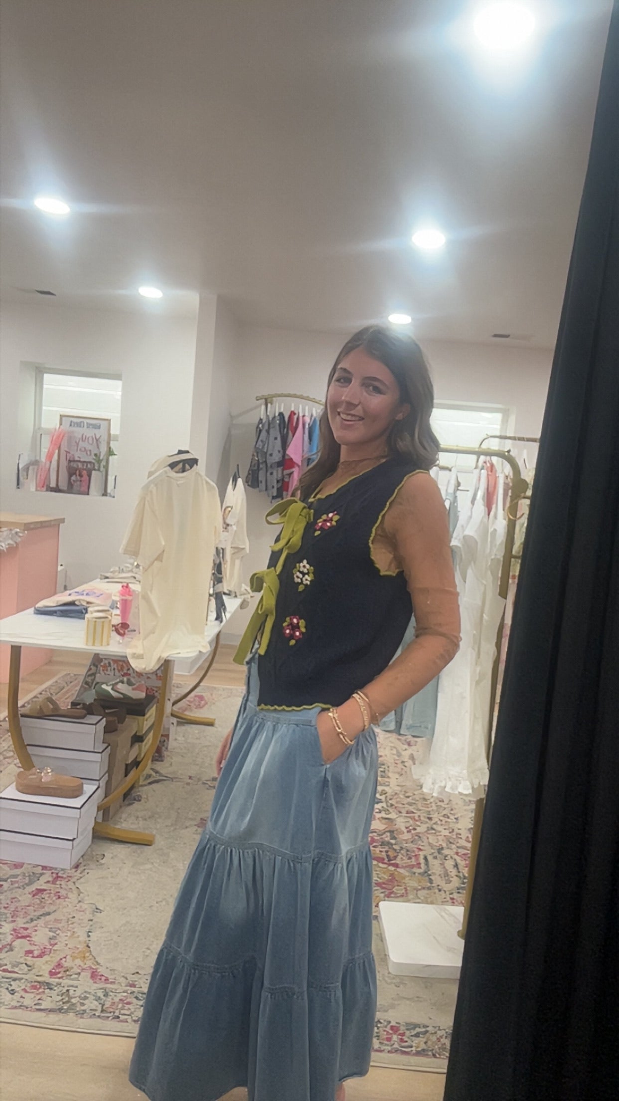 Bohemian Tiered Denim Skirt A-Line
