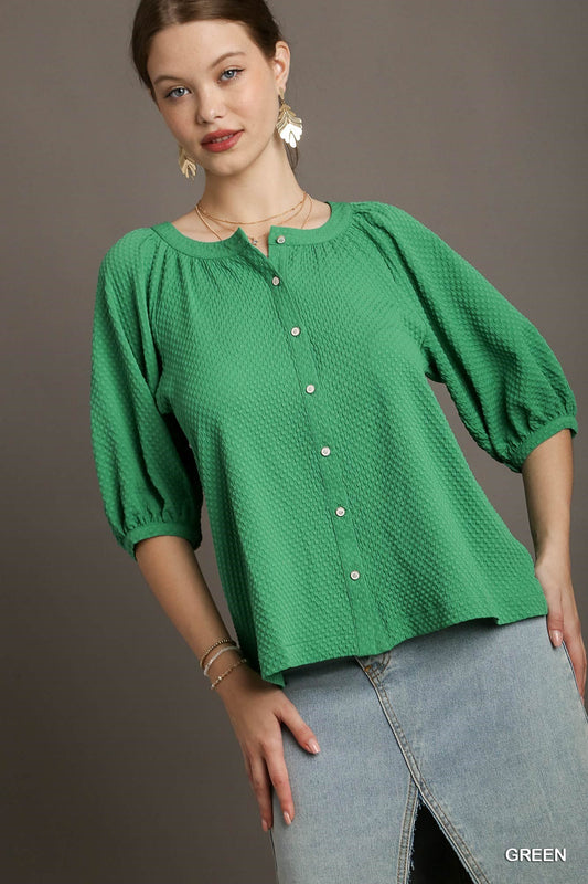 Boxy Cut Button Down Raglan