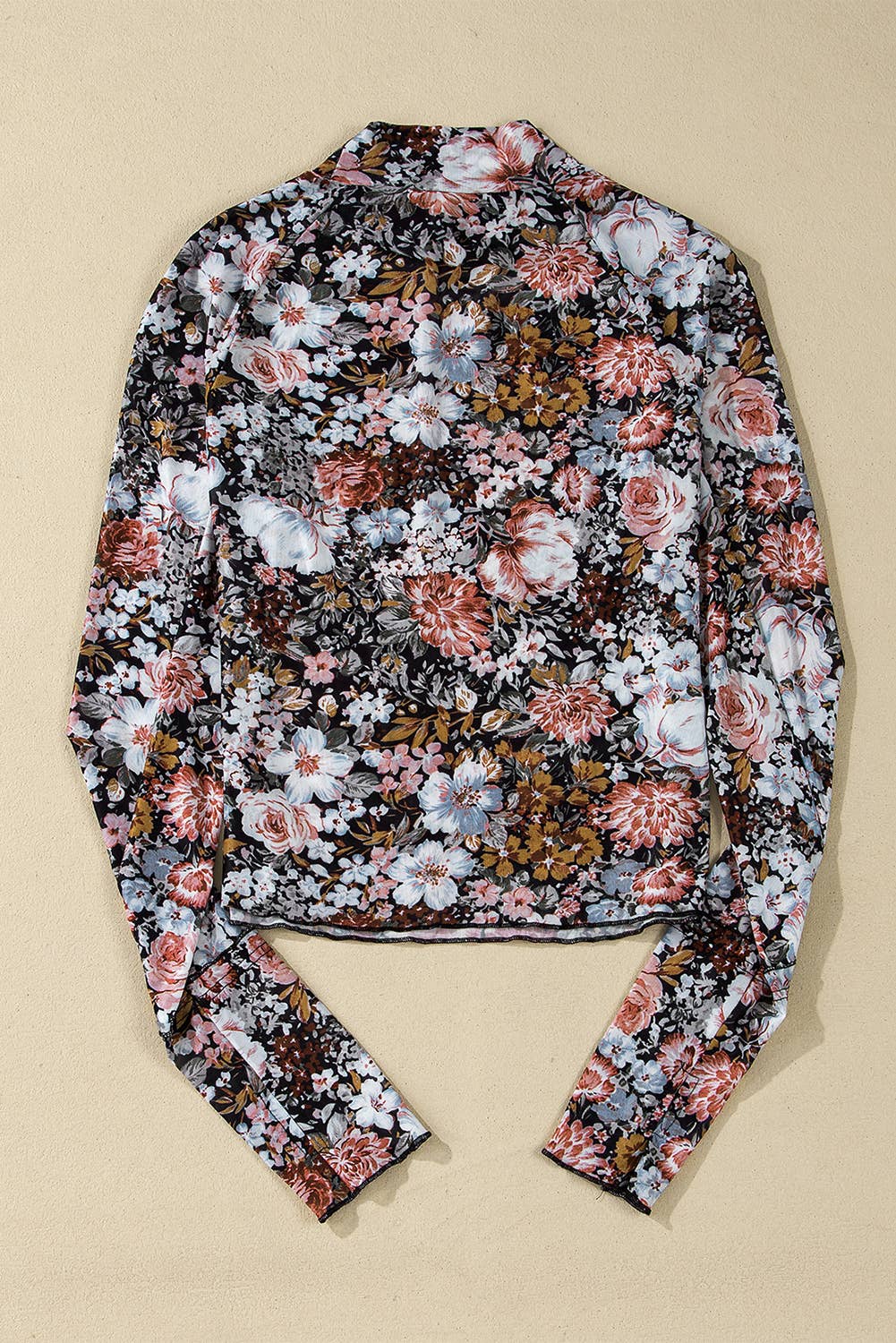 Sassy Floral Mock Neck Mesh Long Sleeve Blouse | S-XL