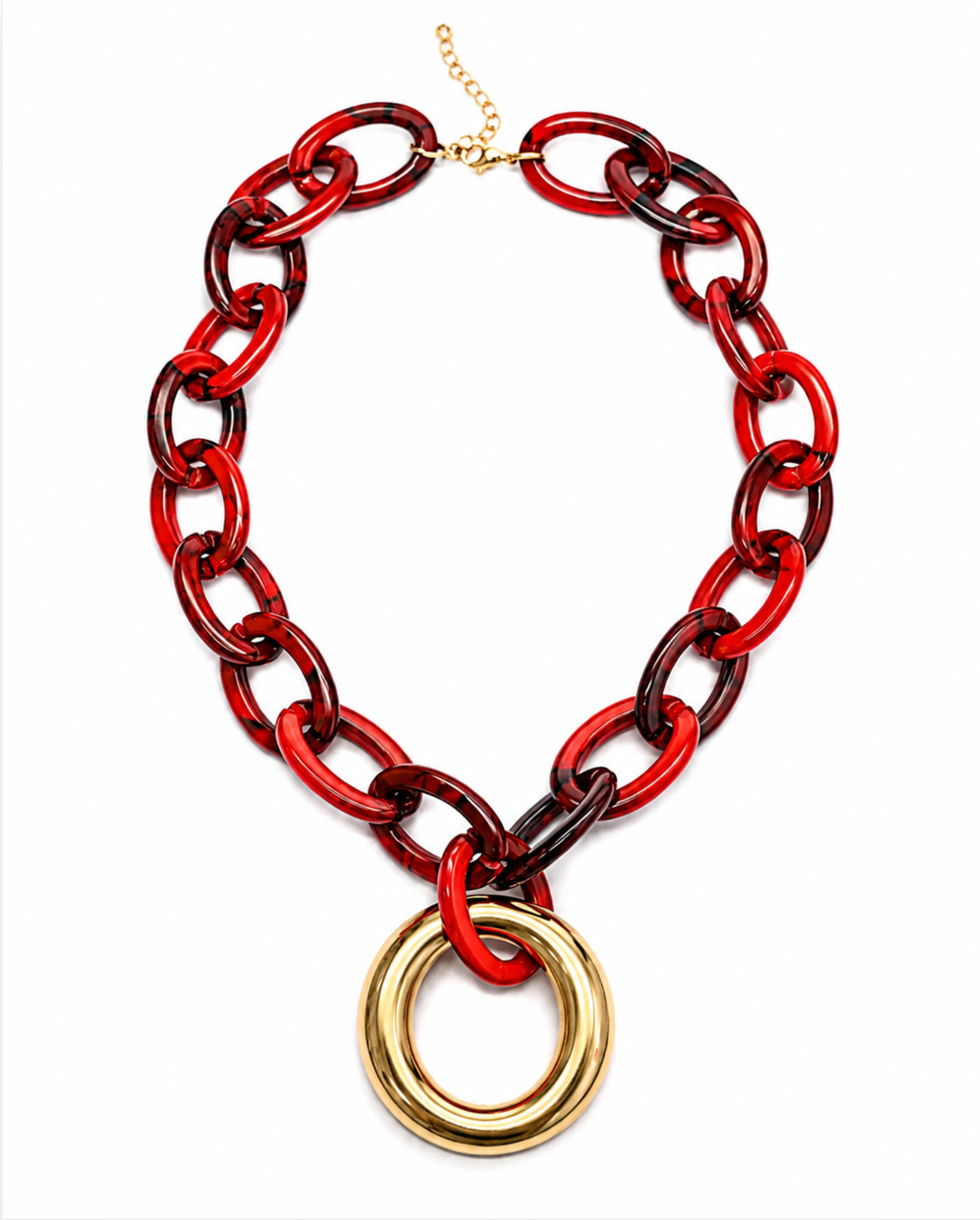 Colin Red Acrylic Chain Necklace | 18K Gold Plated