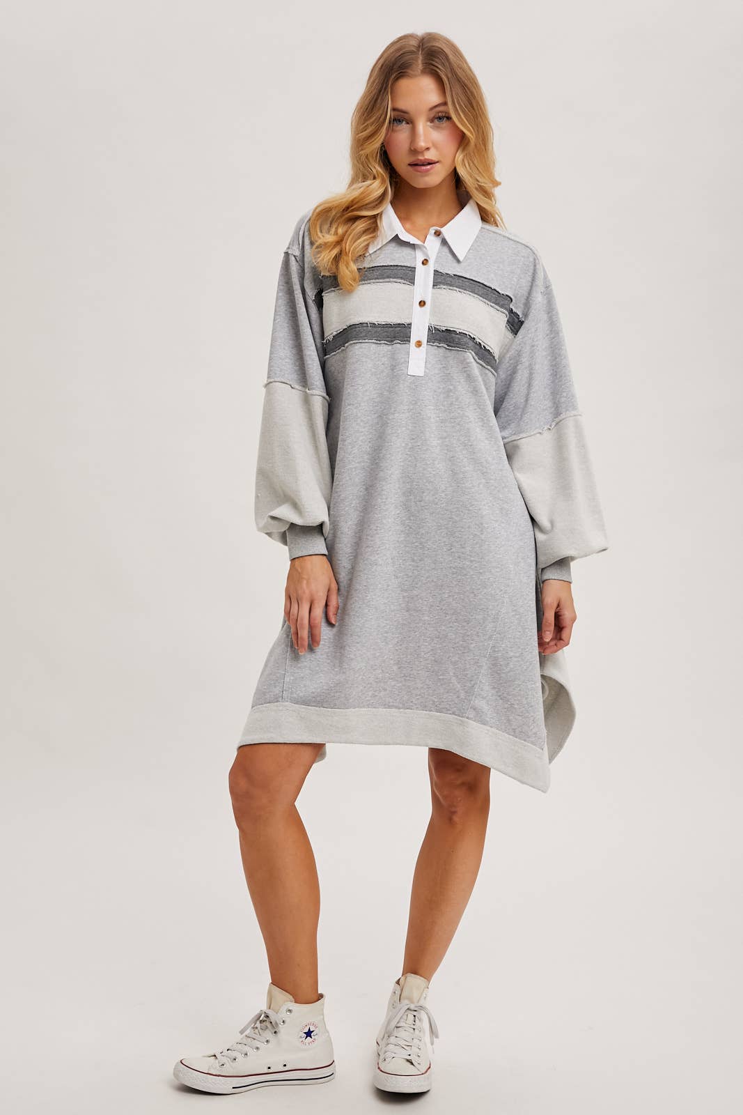 RAW-EDGE CONTRAST SLOUCHY POLO DRESS
