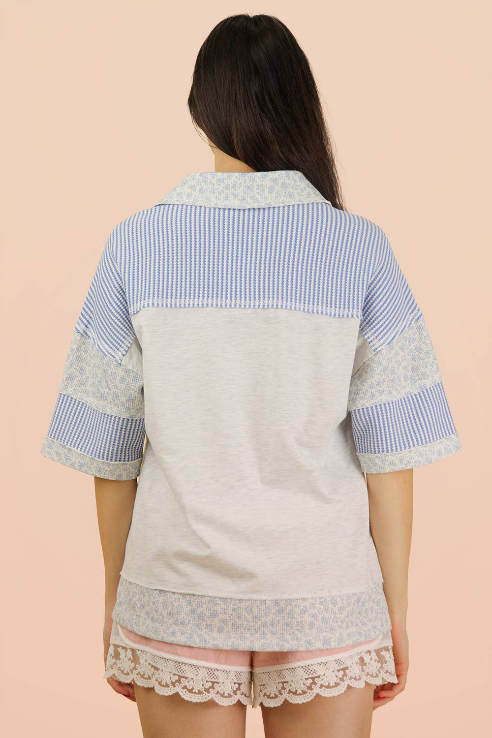 Oversized Half Button Down Collared Knit Top