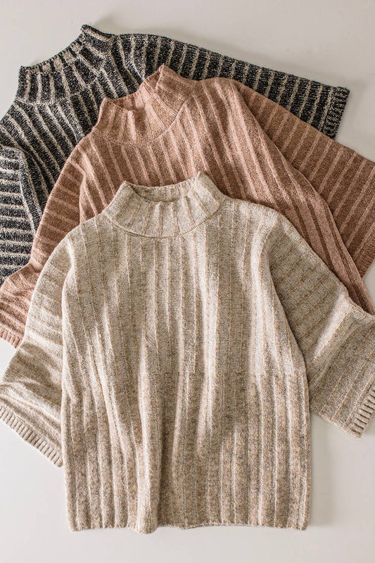 Ribbed Knit Mock Neck Sweater