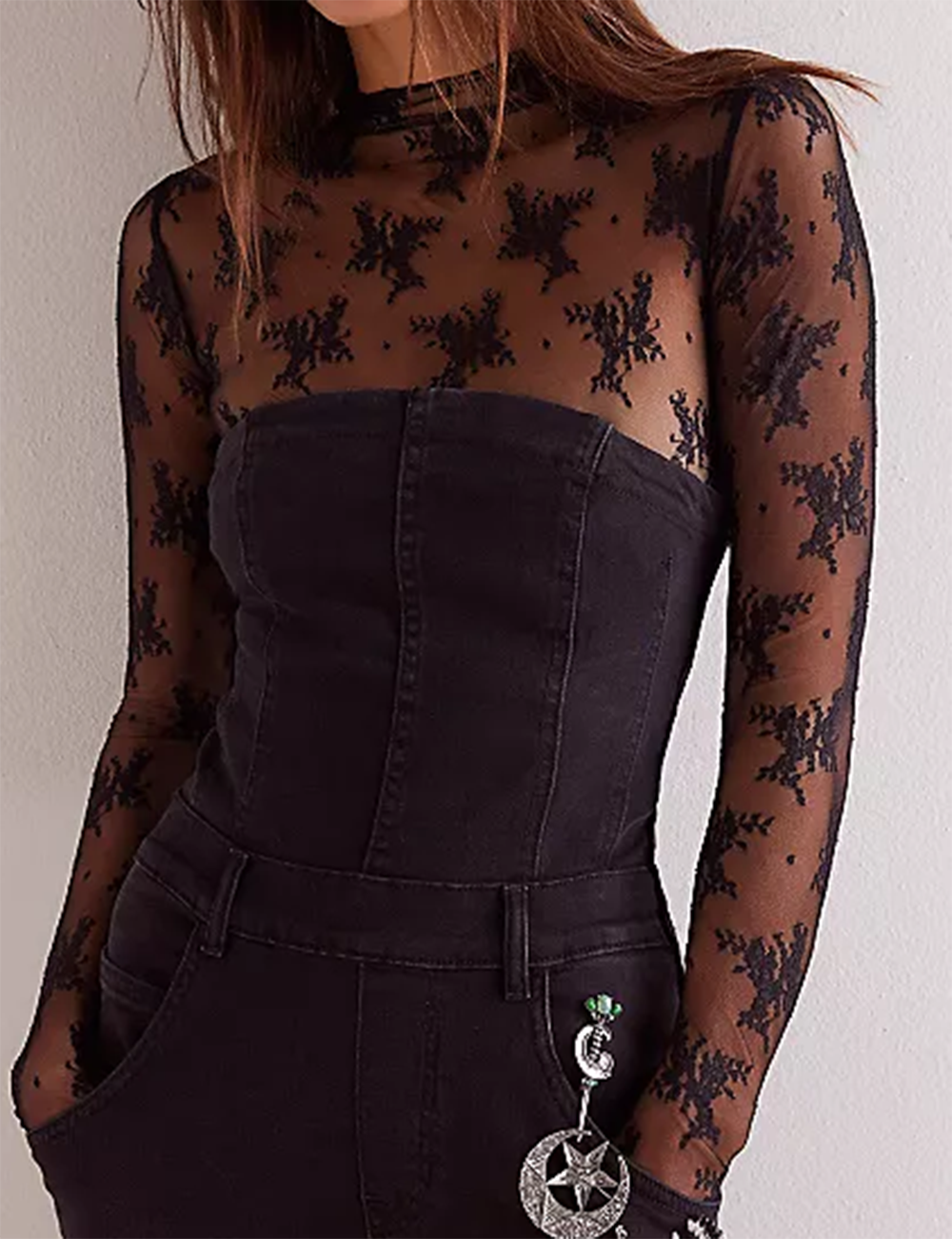 Floral Lace See Through Mesh Top Blouse