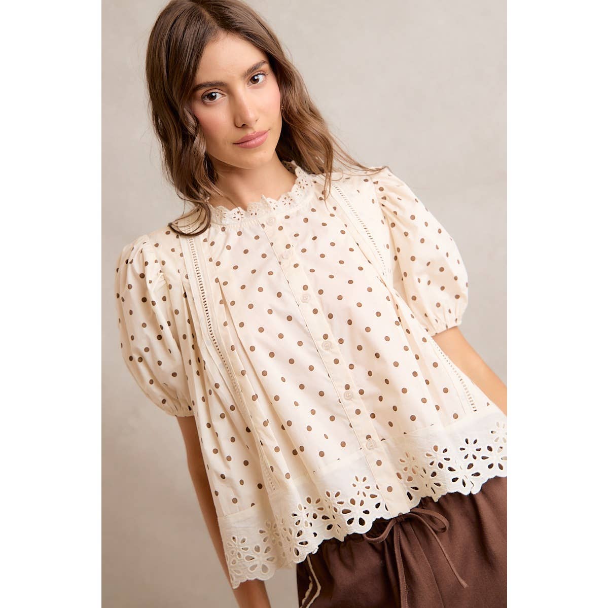 POLKA DOT COTTON LACE BLOUSE