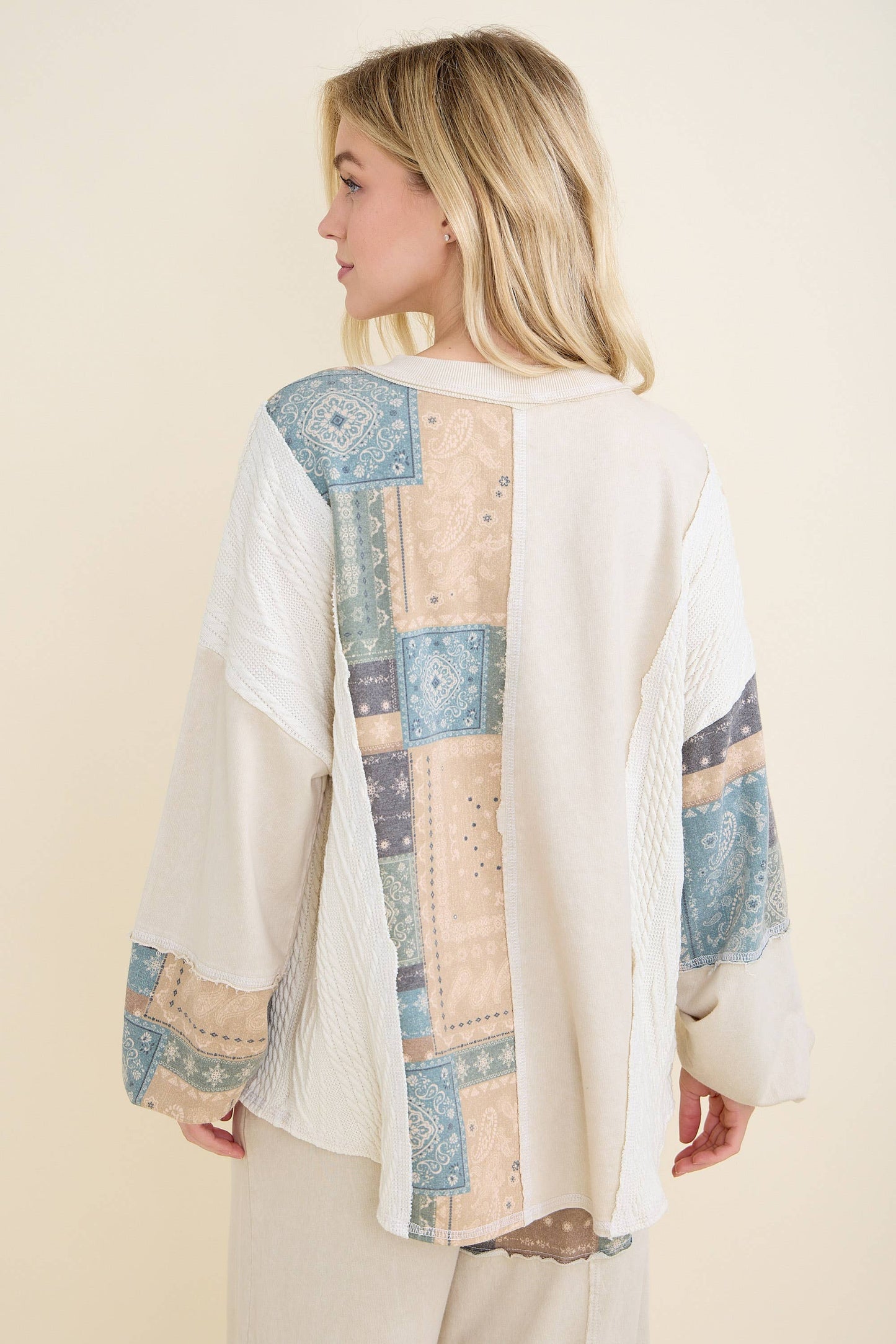 Mineral Washed Bandana Patchwork  Sweater Top