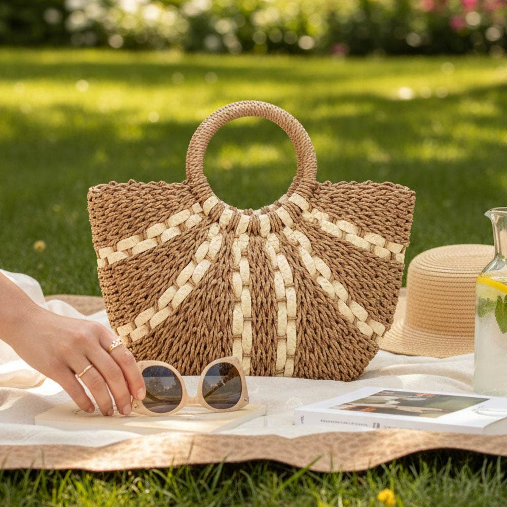 Round Top Handle Woven Tote Bag