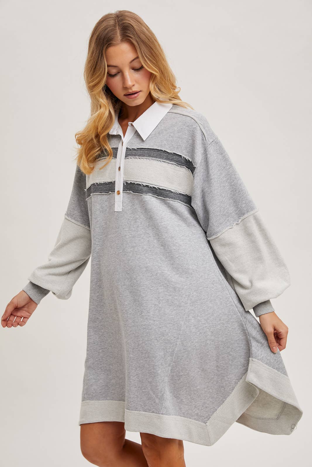 RAW-EDGE CONTRAST SLOUCHY POLO DRESS