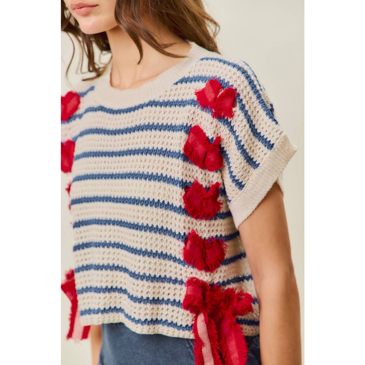 STRIPE RIBBON DETAIL SWEATER VEST