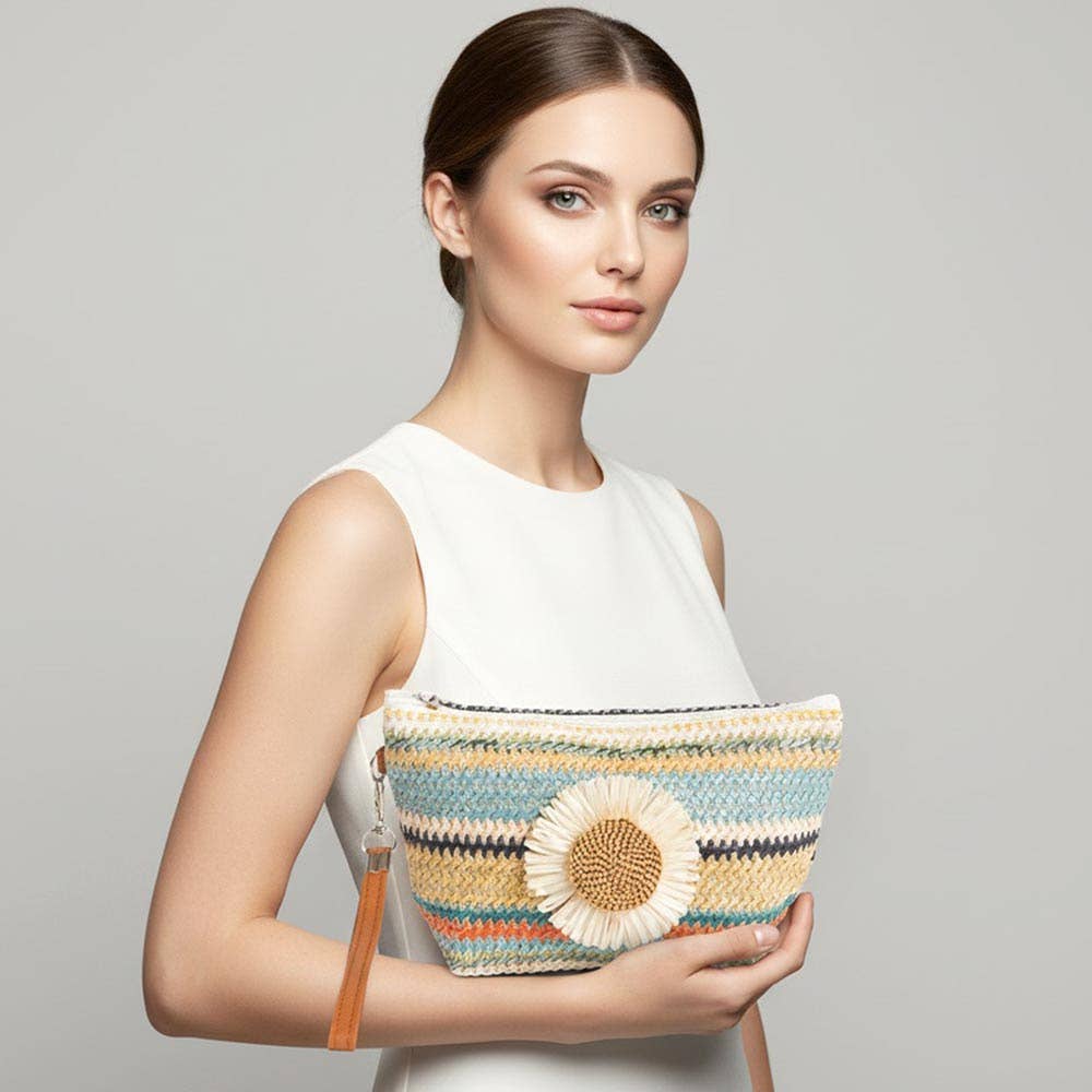 Daisy Multicolor Straw Woven Pouch Bag