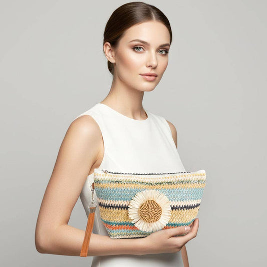 Daisy Multicolor Straw Woven Pouch Bag