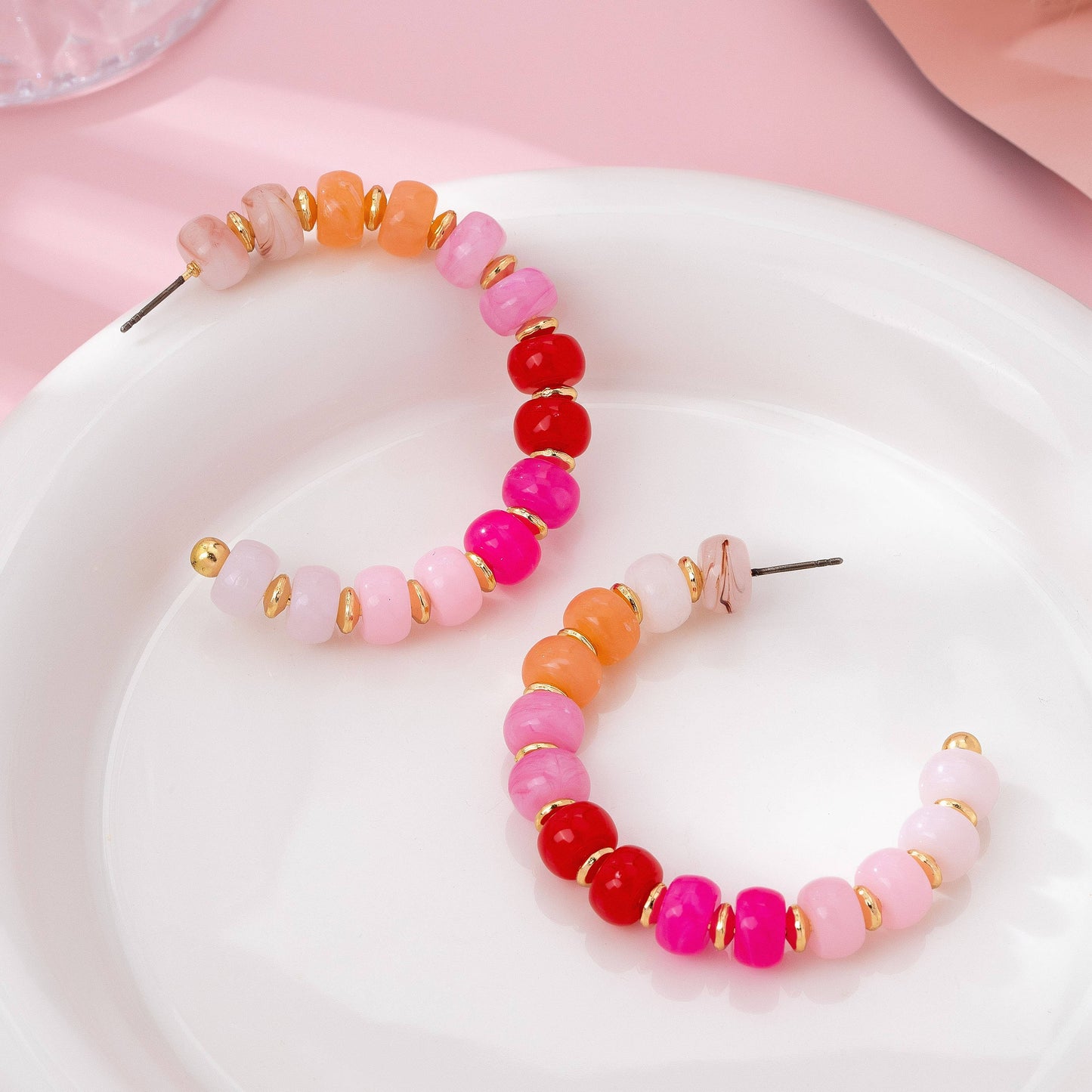 Rainbow Beaded Hoop Earrings