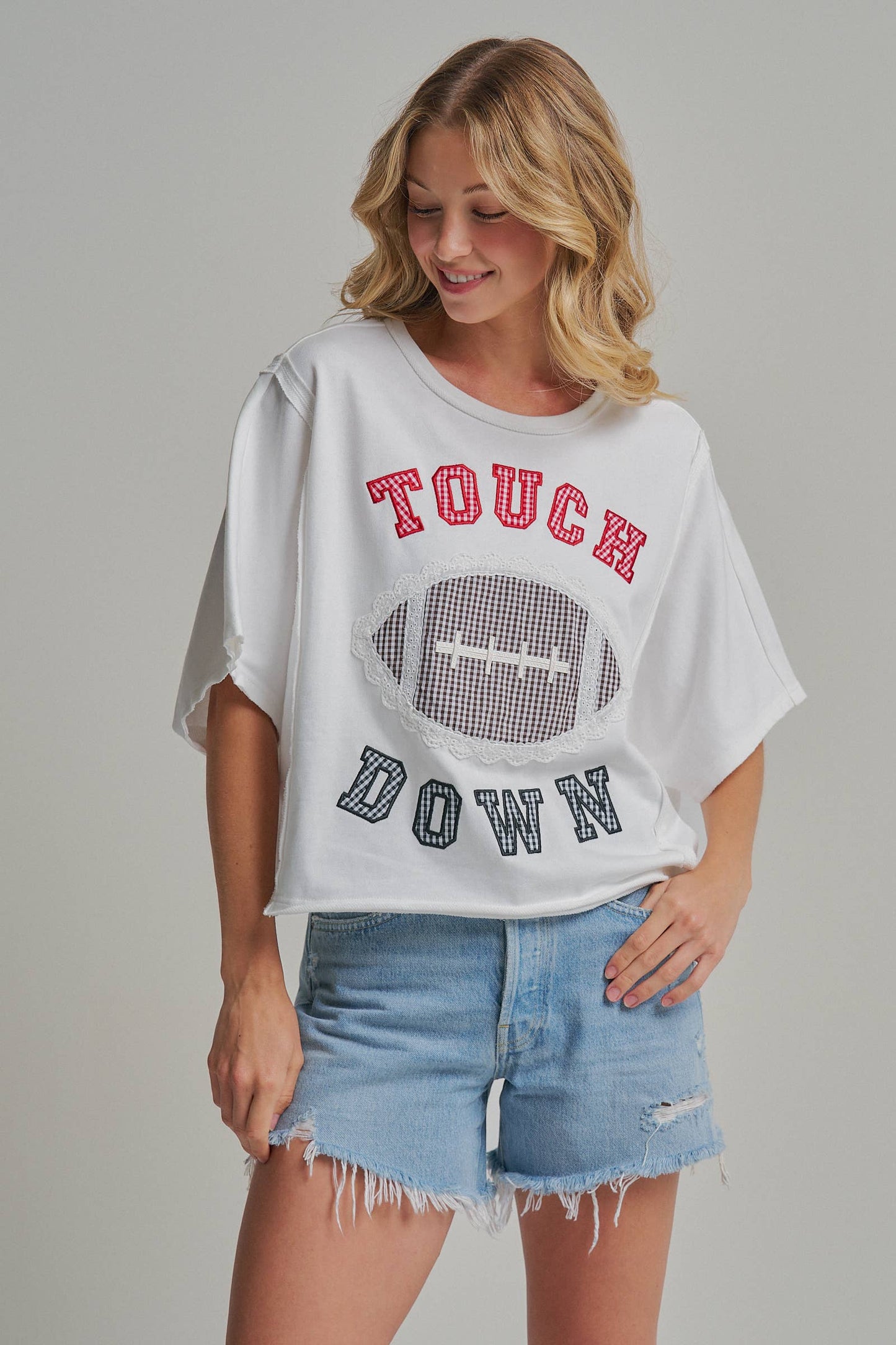 TOUCHDOWN LETTER PATCH GAMEDAY KNIT TOP